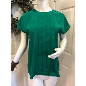 Vintage Green Blouse Top Crepe Pleated Small